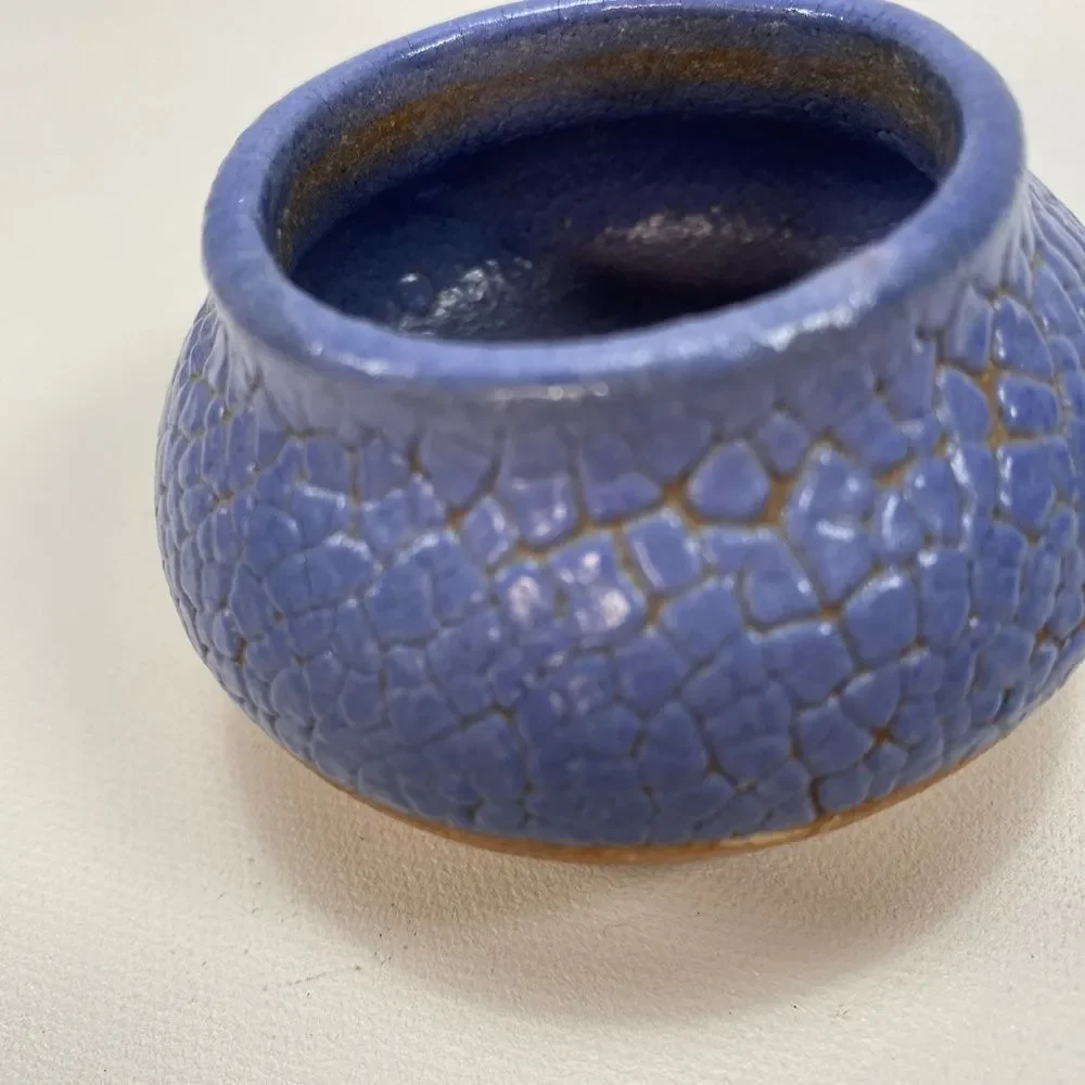 Lot of 3 Small Pottery Vases, 2 Blue VTG '73 , 1 Brown Pier One, Textured 2